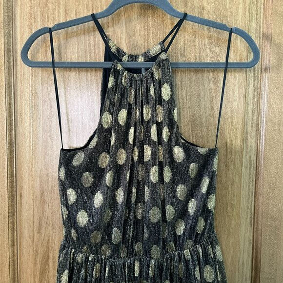 Anthropologie | Sunday in Brooklyn Black & Gold Polka-Dot Shimmer Midi Dress | S - Picture 8 of 10